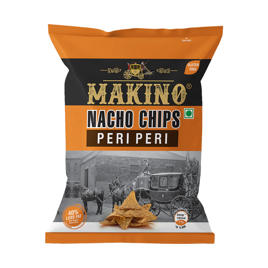 Makino nacho chips pack in Peri Peri flavor, 60 g