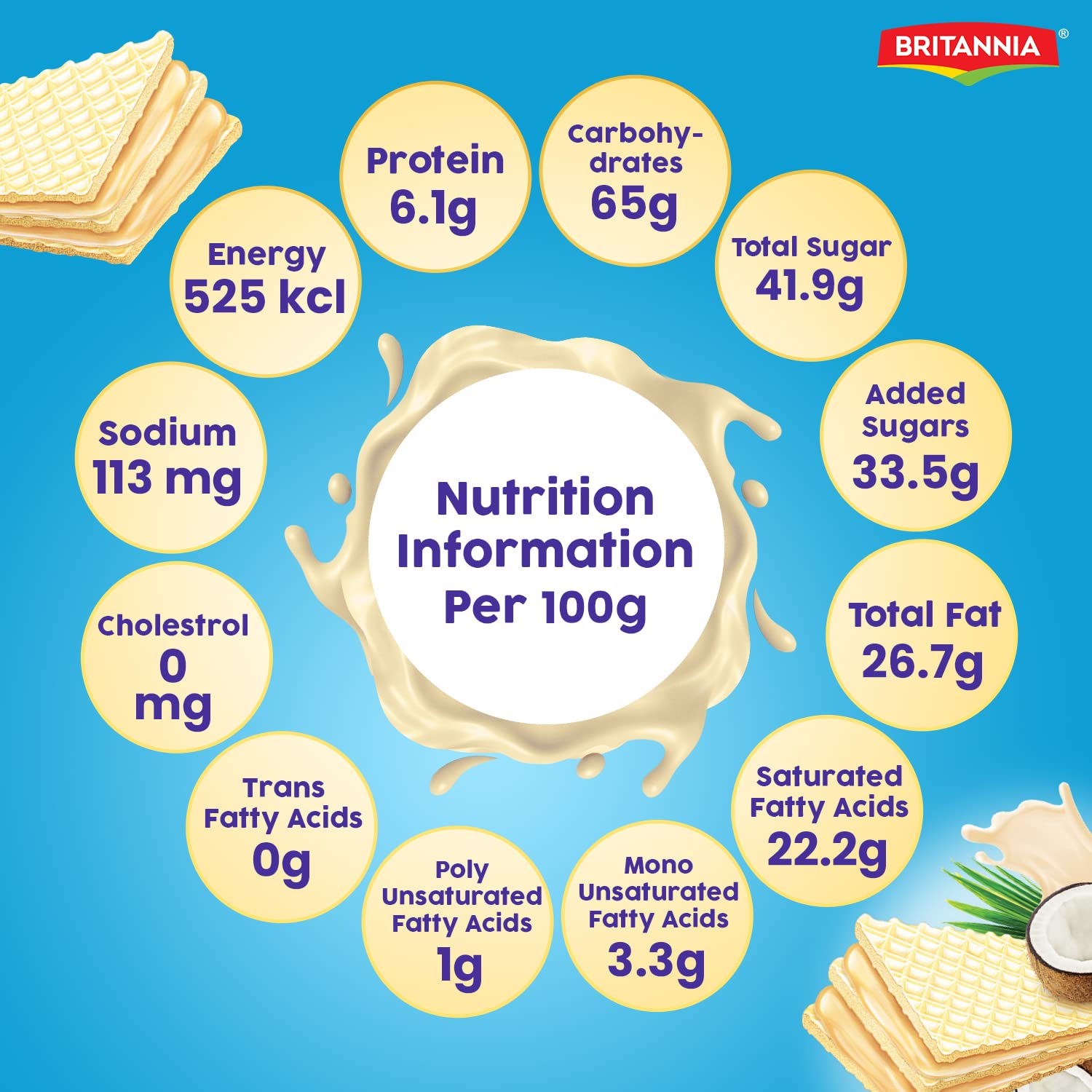 Britannia Treat Crème Wafers Coconut, 55g or 60g, Cream – view 3