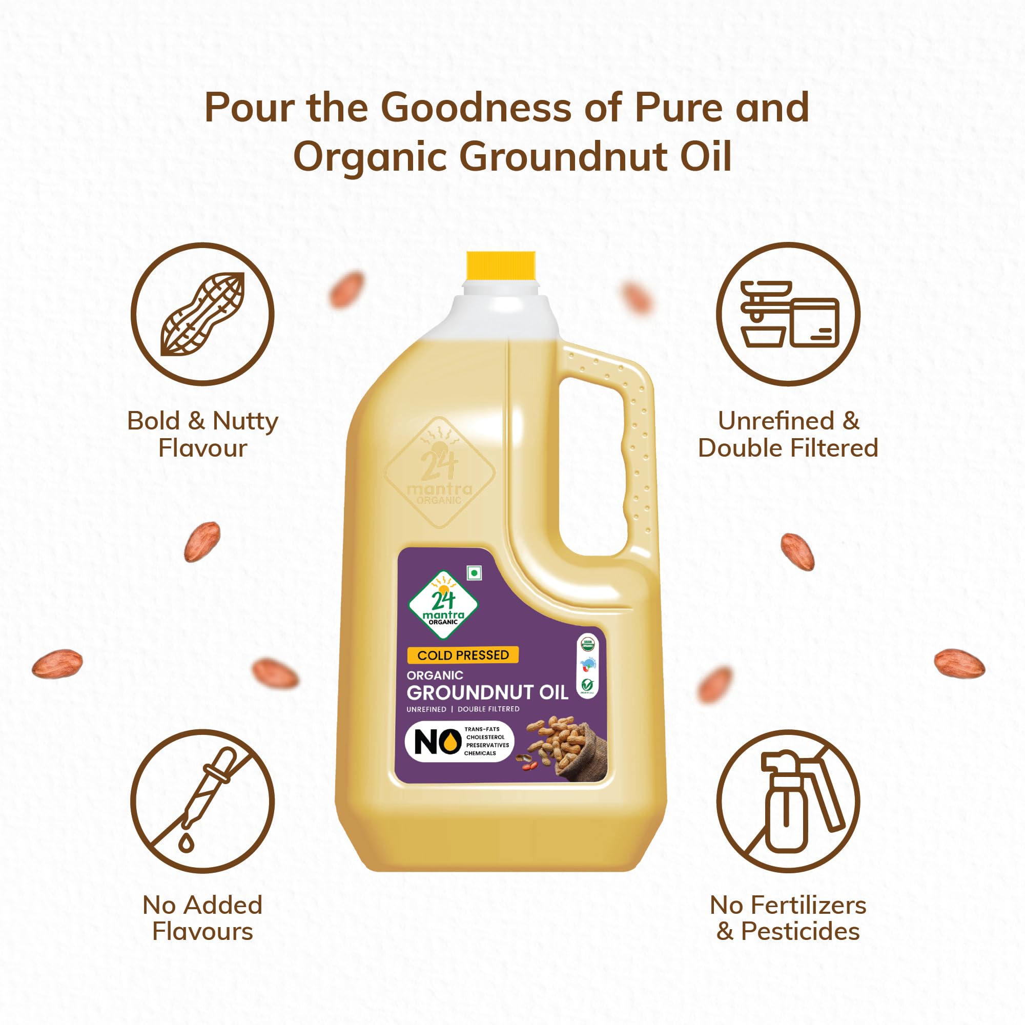 24 Mantra Cold Pressed Groundnut Oil, 5 Litres - 100% Organic, Pure & Chemical-Free – view 3