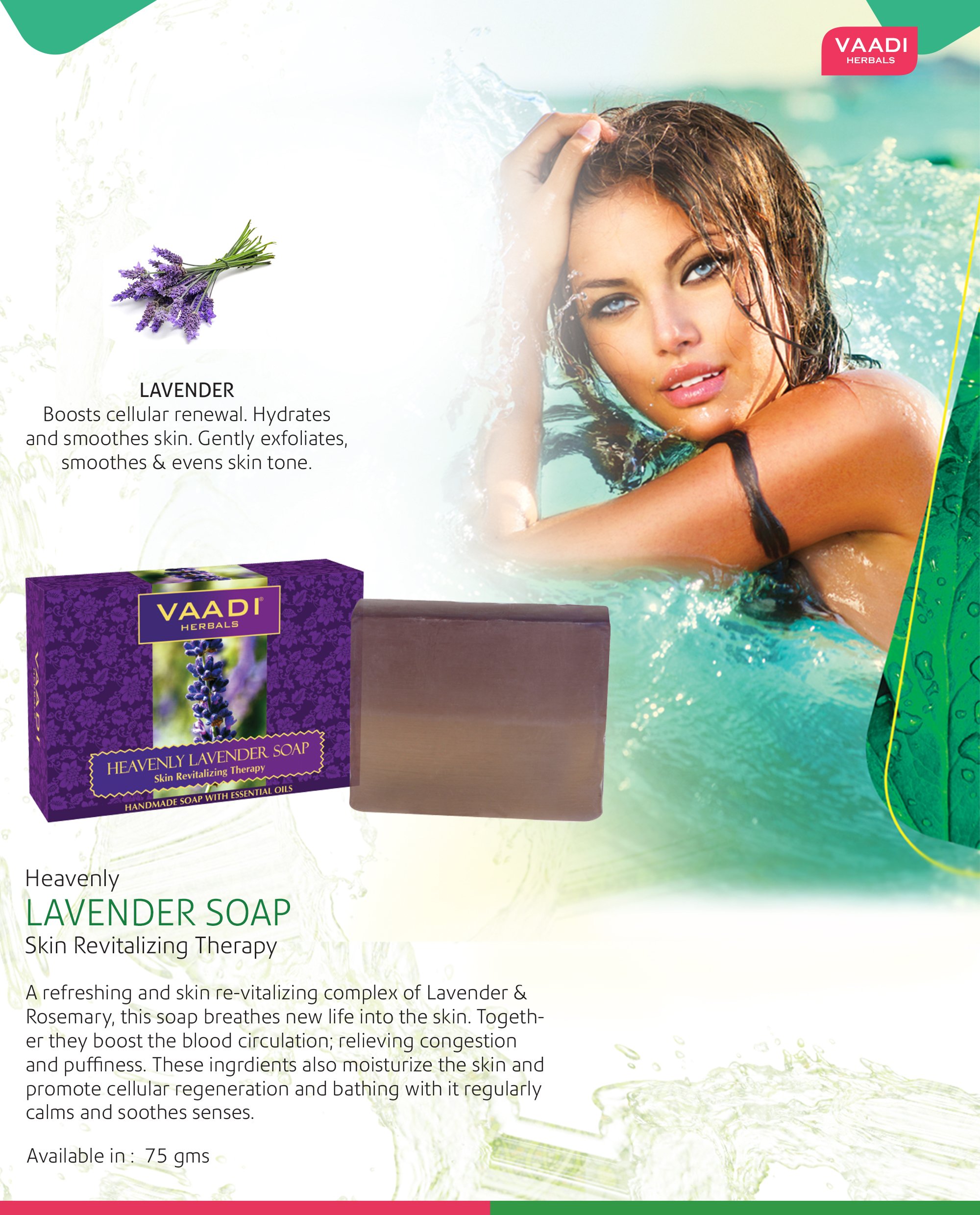Vaadi Herbals Value Pack of 3 Heavenly Lavender Soap with Rosemary Extract, 3 x 75g – view 3