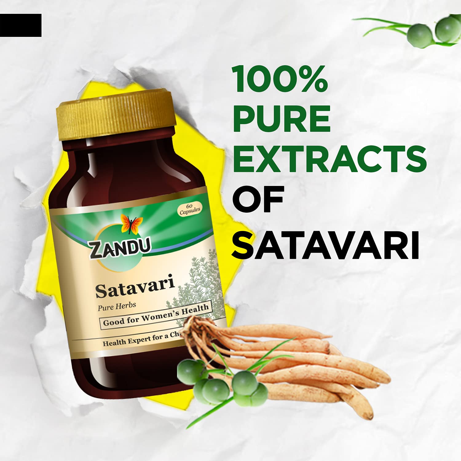 Zandu Satavari Capsules, With Natural Satavari Extracts, Useful for Women's Wellness - 60 Veg Capsules – view 2