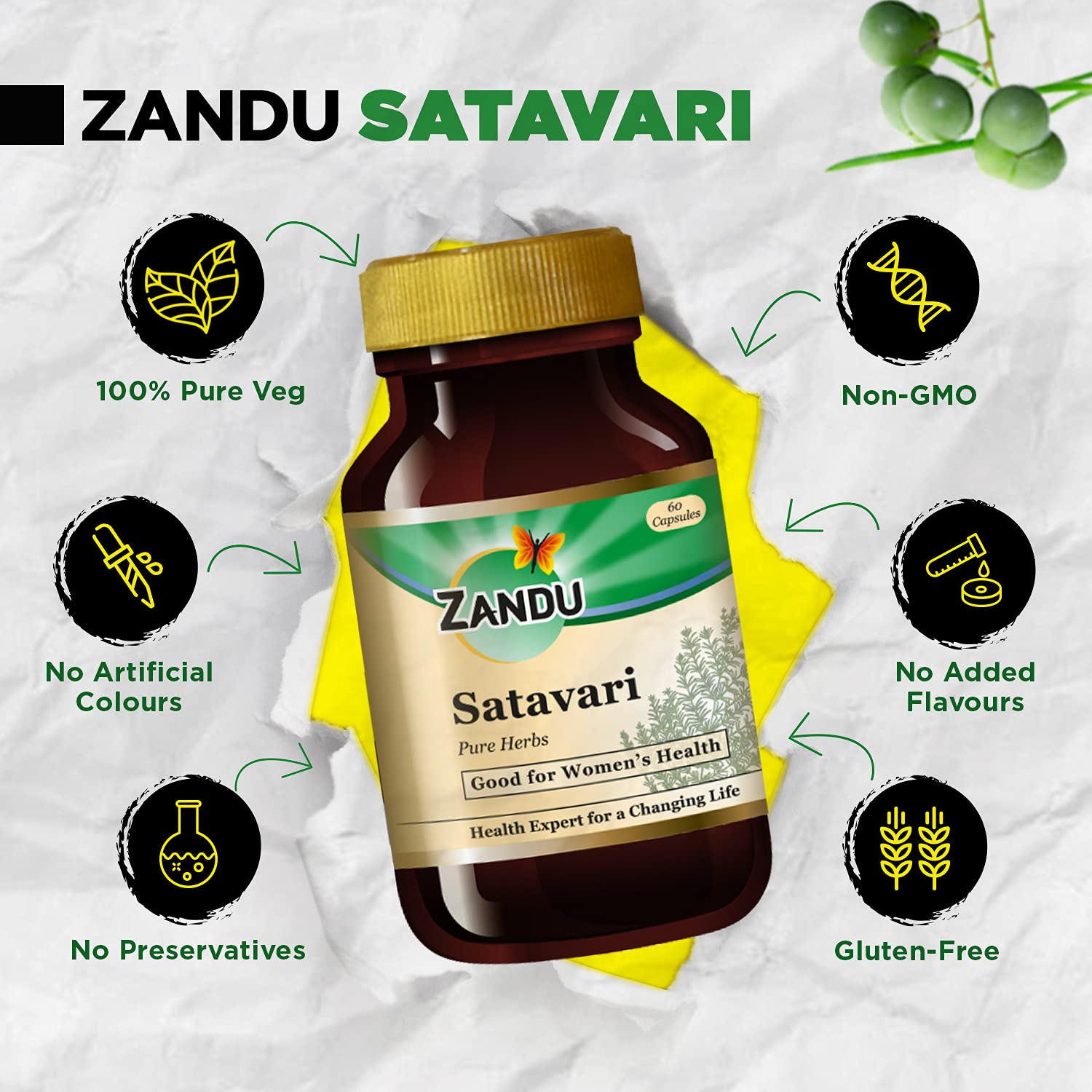 Zandu Satavari Capsules, With Natural Satavari Extracts, Useful for Women's Wellness - 60 Veg Capsules – view 4