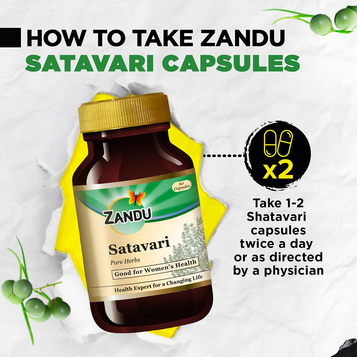Zandu Satavari Capsules, With Natural Satavari Extracts, Useful for Women's Wellness - 60 Veg Capsules – view 5