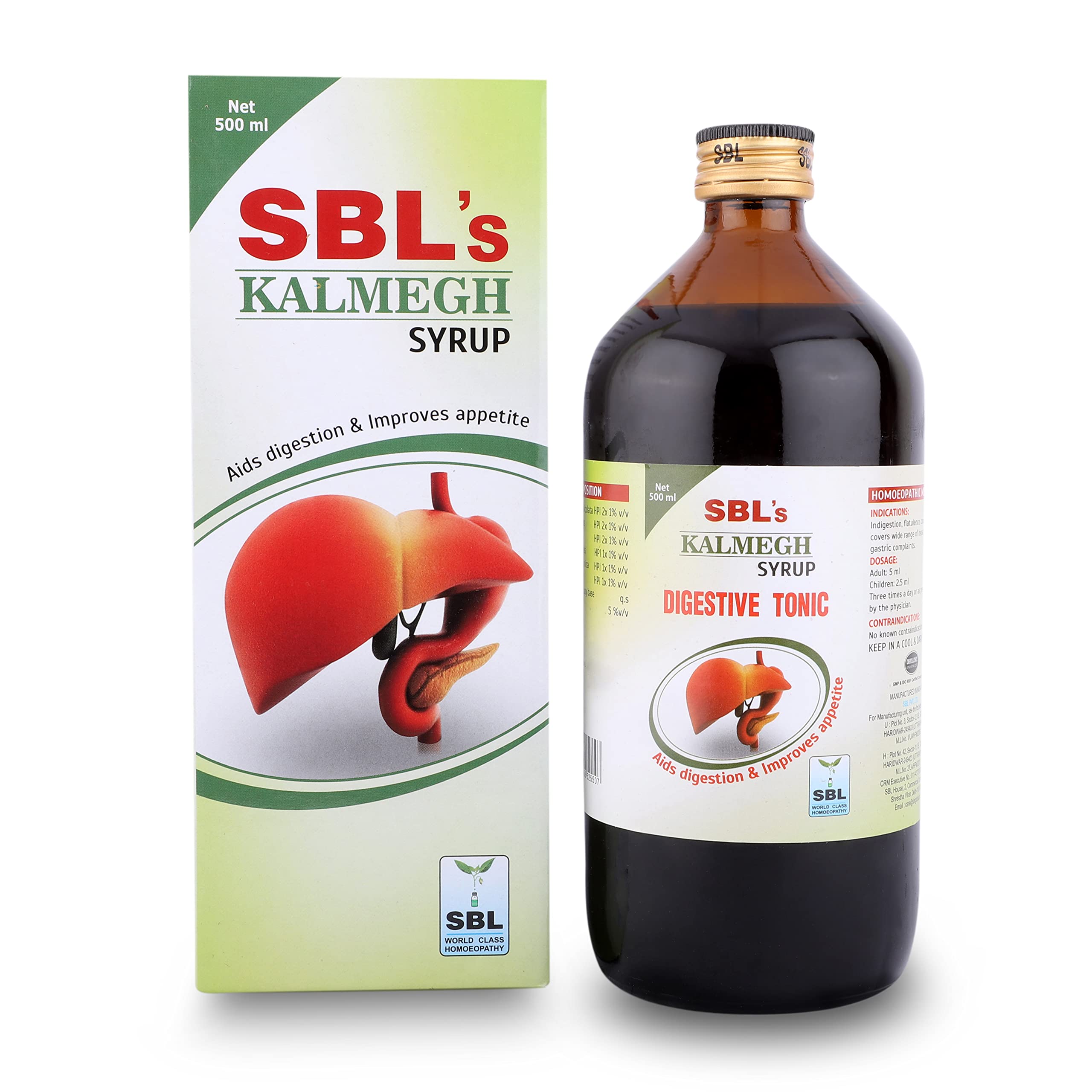 SBL Kalmegh Syrup bottle packaging 500 ml hero view
