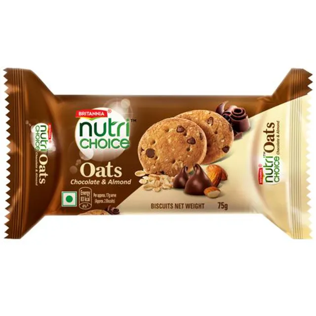 Britannia NutriChoice chocolate and almond oat cookies pack front