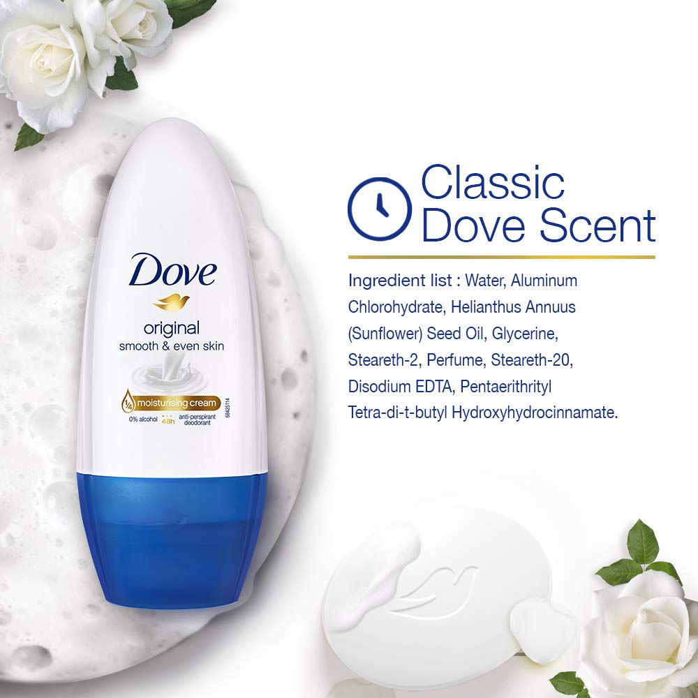 Dove Original Deodorant Roll On For Women, Antiperspirant Underarm Roll On Removes Odour, Keeps Skin Fresh & Clean, Alcohol Free, Paraben Free, 50 ml – view 6