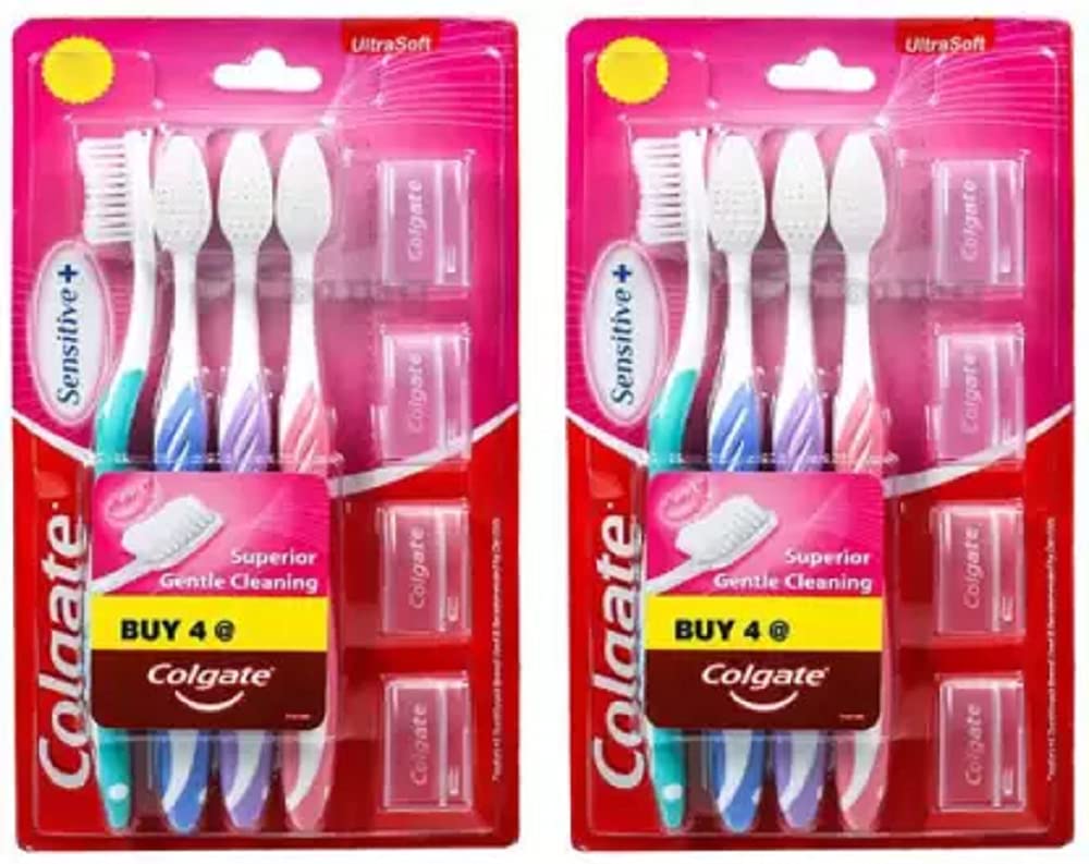 Pack of Colgate ultra soft toothbrushes in multicolour with storage caps