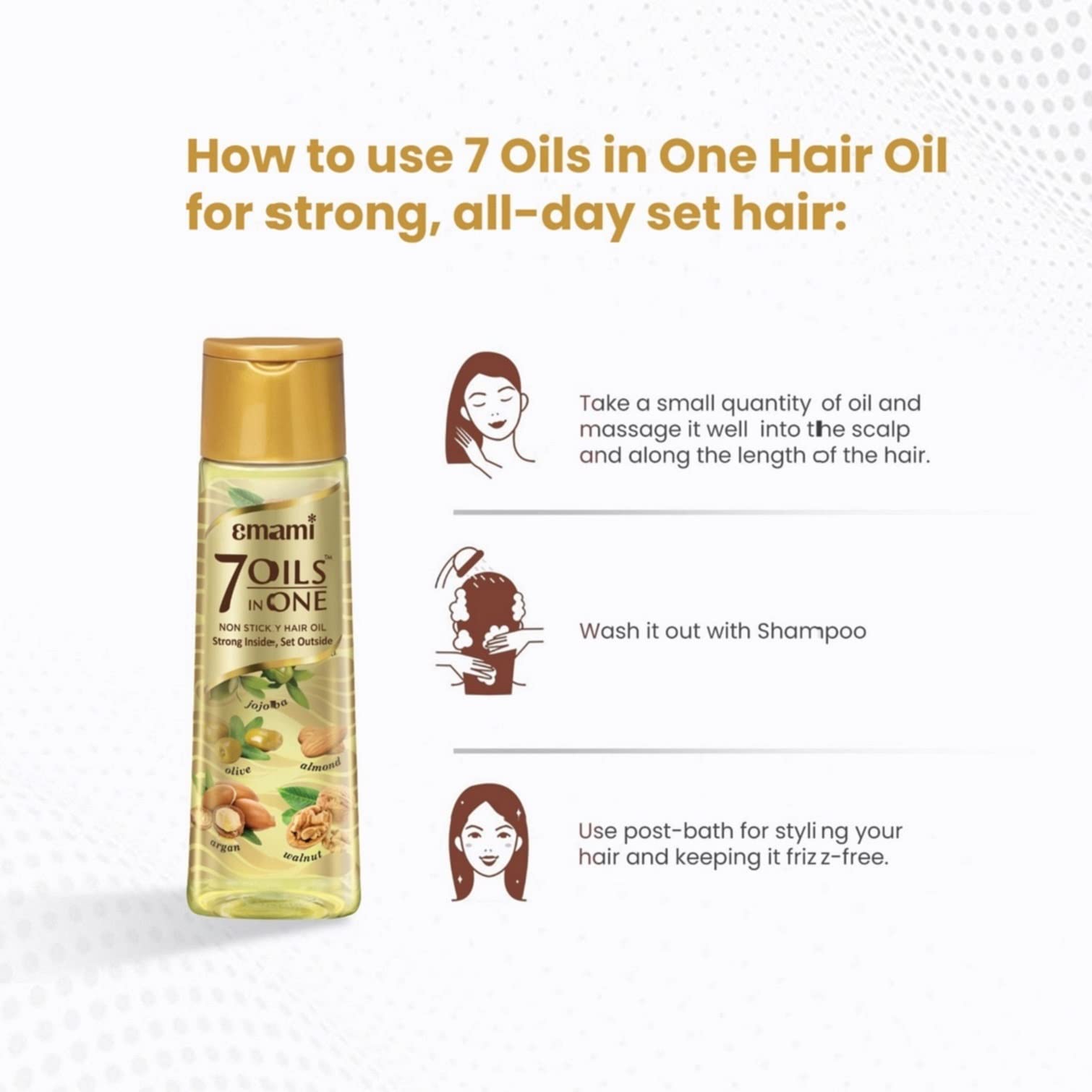 Emami 7 Oils In One Non Sticky & Non Greasy Hair Oil, 20 Times Stronger Hair, Nourishes Scalp With Goodness of Almond Oil, Coconut Oil, Argan Oil & Amla Oil, 500ml – view 3