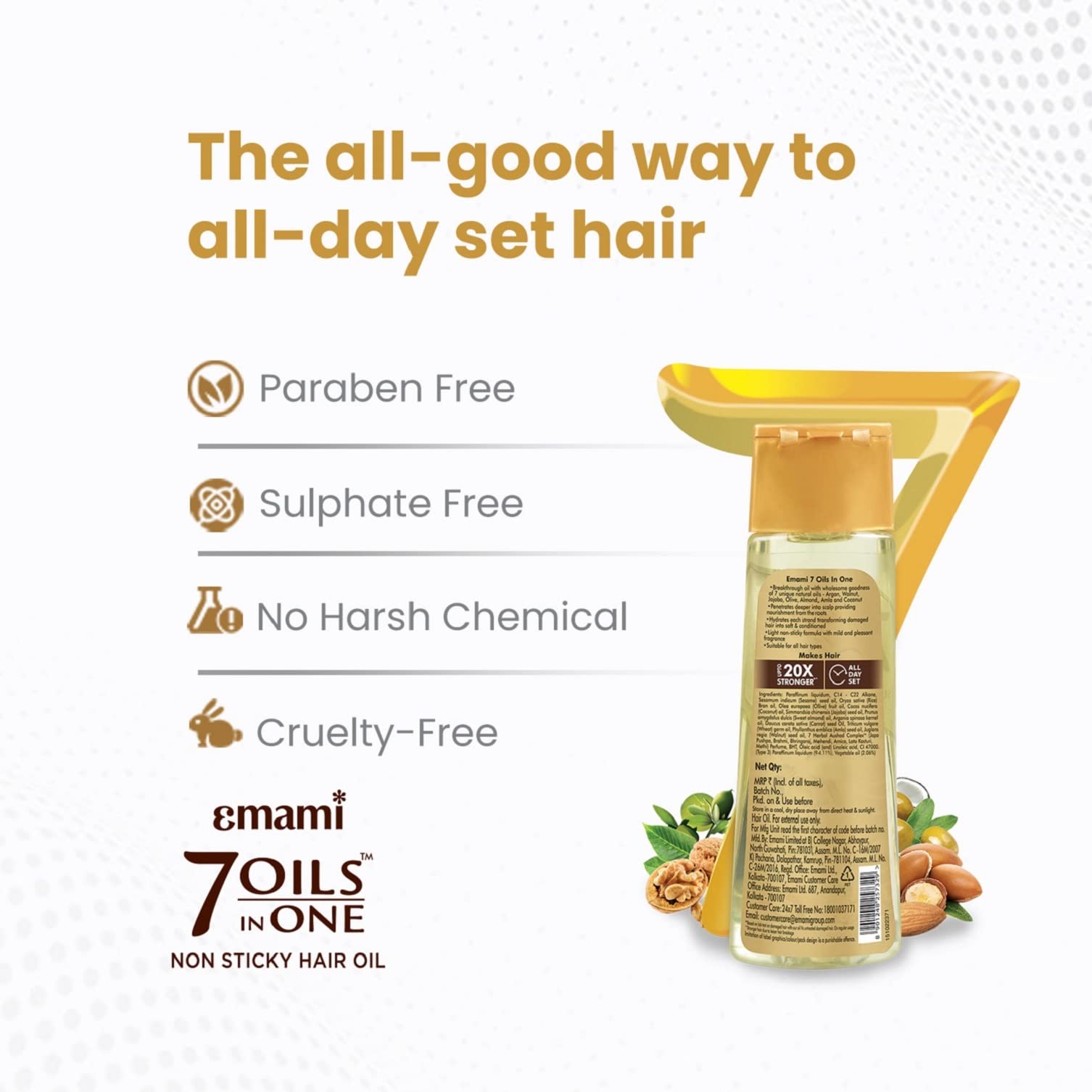 Emami 7 Oils In One Non Sticky & Non Greasy Hair Oil, 20 Times Stronger Hair, Nourishes Scalp With Goodness of Almond Oil, Coconut Oil, Argan Oil & Amla Oil, 500ml – view 6