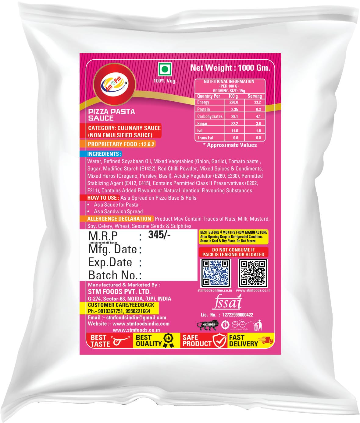 Am 2 Pm - Pizza Pasta Sauce 1 kg,Pizza Seasoning 500 gm,Cheese Blend 1Kg Ready to Eat Healthy Food Easy To Cook-Pack of -3 – view 5