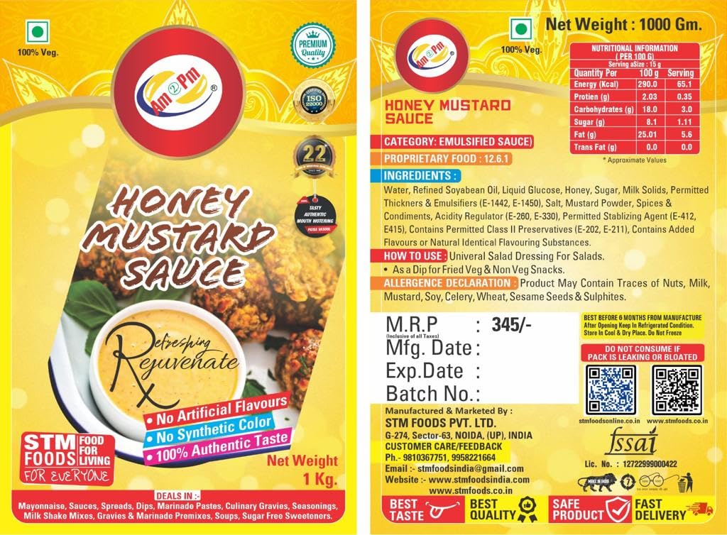 Am 2 Pm - Honey Mustard Sauce Dressing & Dips, Tangy,Sweet & Spread Used in French Fries, Sandwiches and Salad -1Kg – view 6