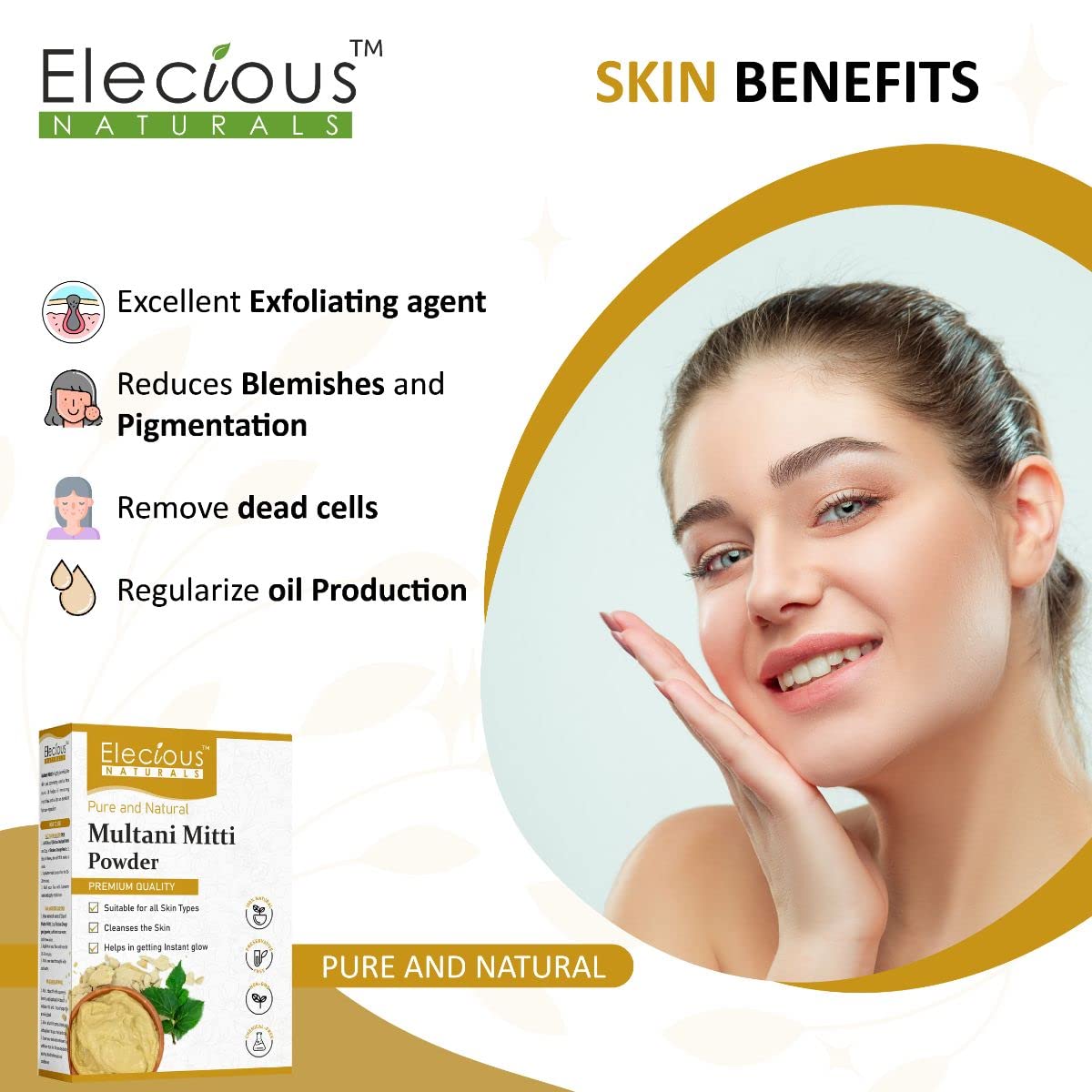 Elecious 100% Natural Multani Mitti powder for Exfoliating, Soothing, Nourishing, Smoothening Face, Skin and Hair Fuller's Earth, Bentonite Clay (200 Grams) – view 4