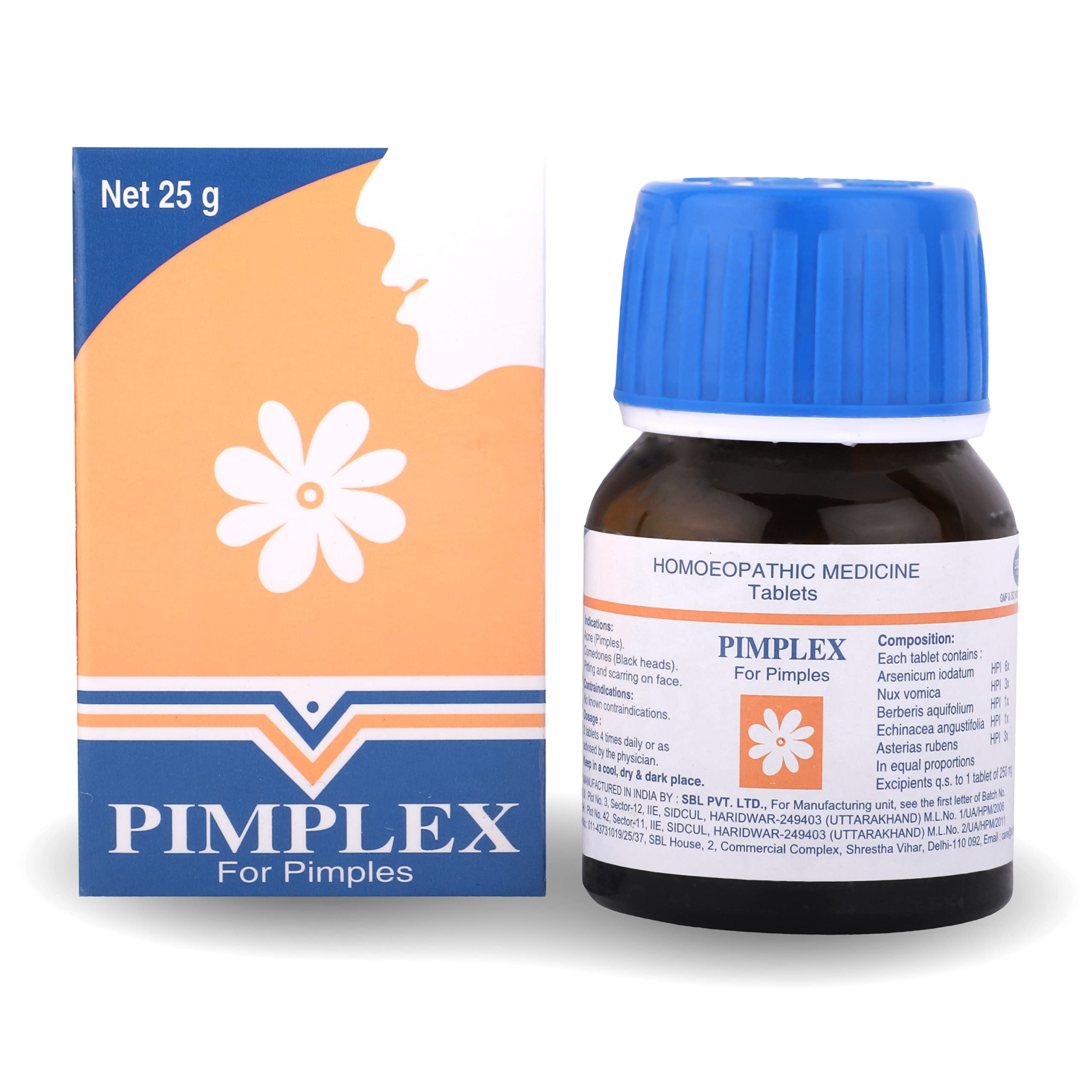 SBL Pimplex 25 GM tablet bottle for pimples and acne