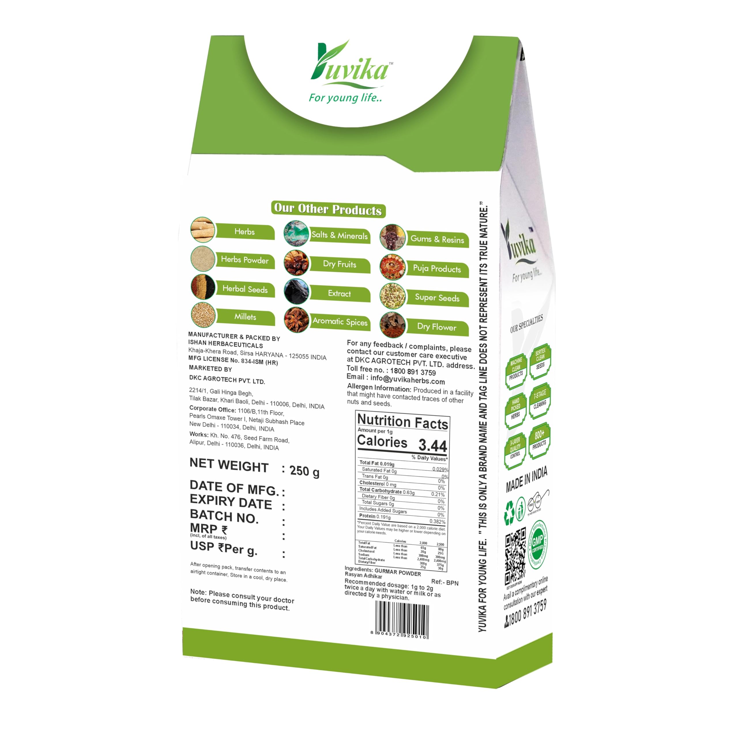 Yuvika Gurmar Powder - Gudmar - Madhunashni Powder - Meshashringi - Nagapushpi - Gymnema Sylvestre 250 Grams – view 3
