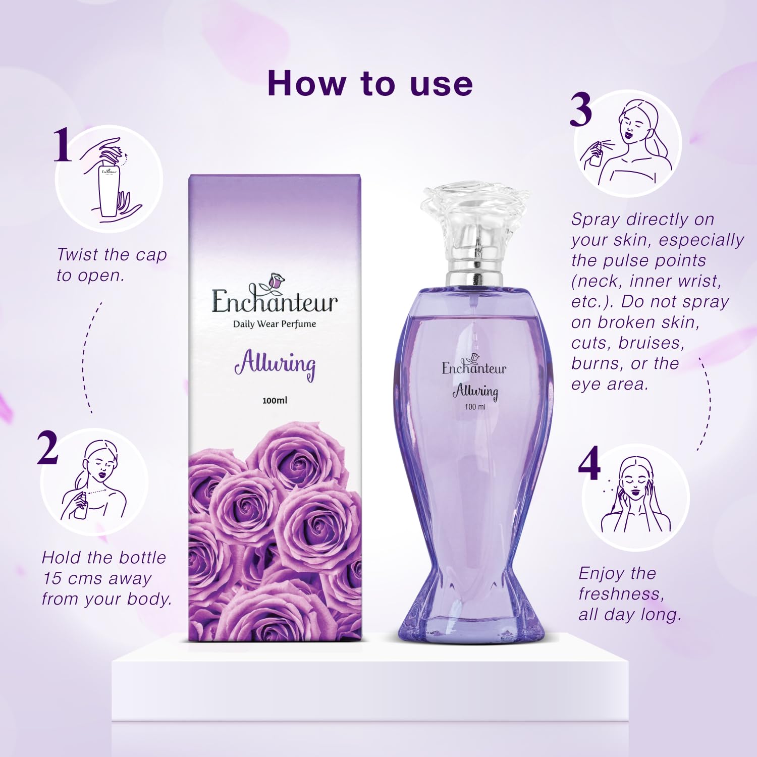 Enchanteur Alluring Rose Perfume Liquid For Women, 100Ml – view 5