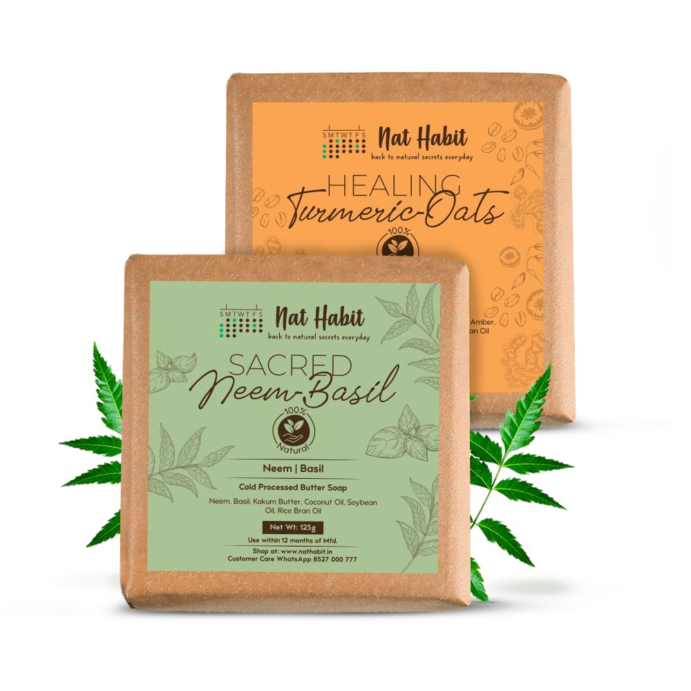 Handmade cold-processed neem and turmeric oats bath soap combo