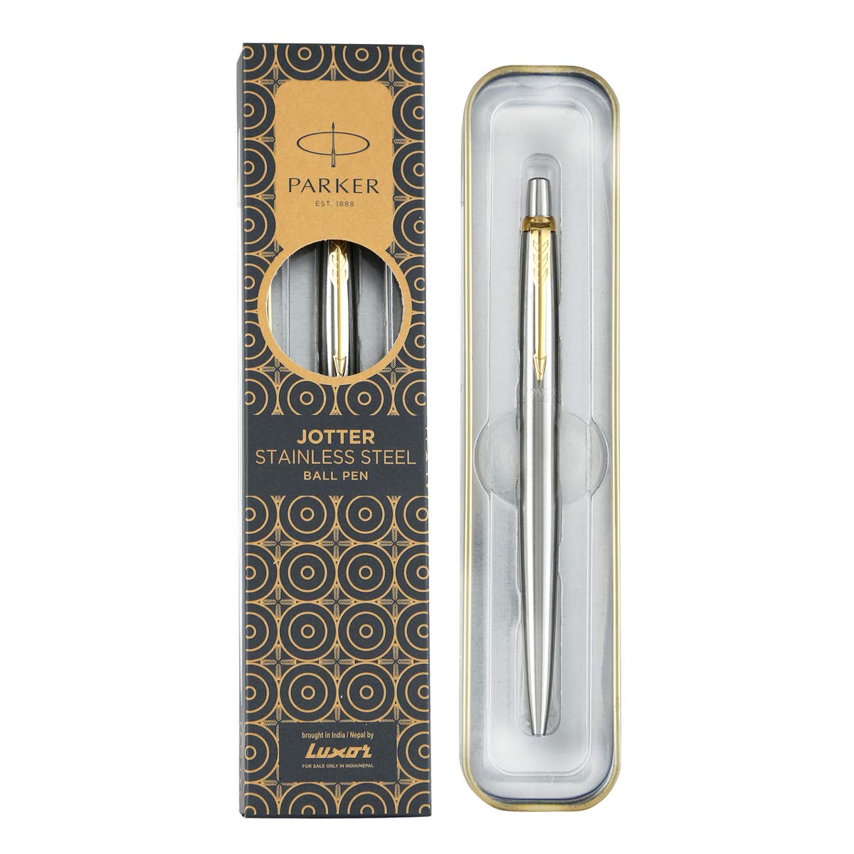 Silver Parker Jotter pen with gold trim for office writing