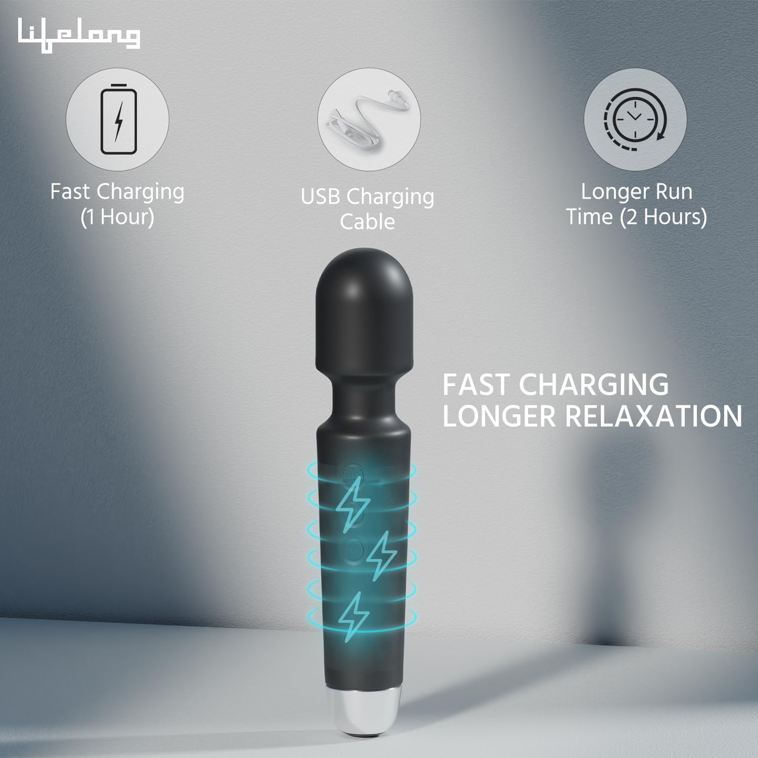 Lifelong Rechargeable Wireless Body Massager Machine with 20 Vibration Modes, 8 Speeds and Water Resistant – view 4