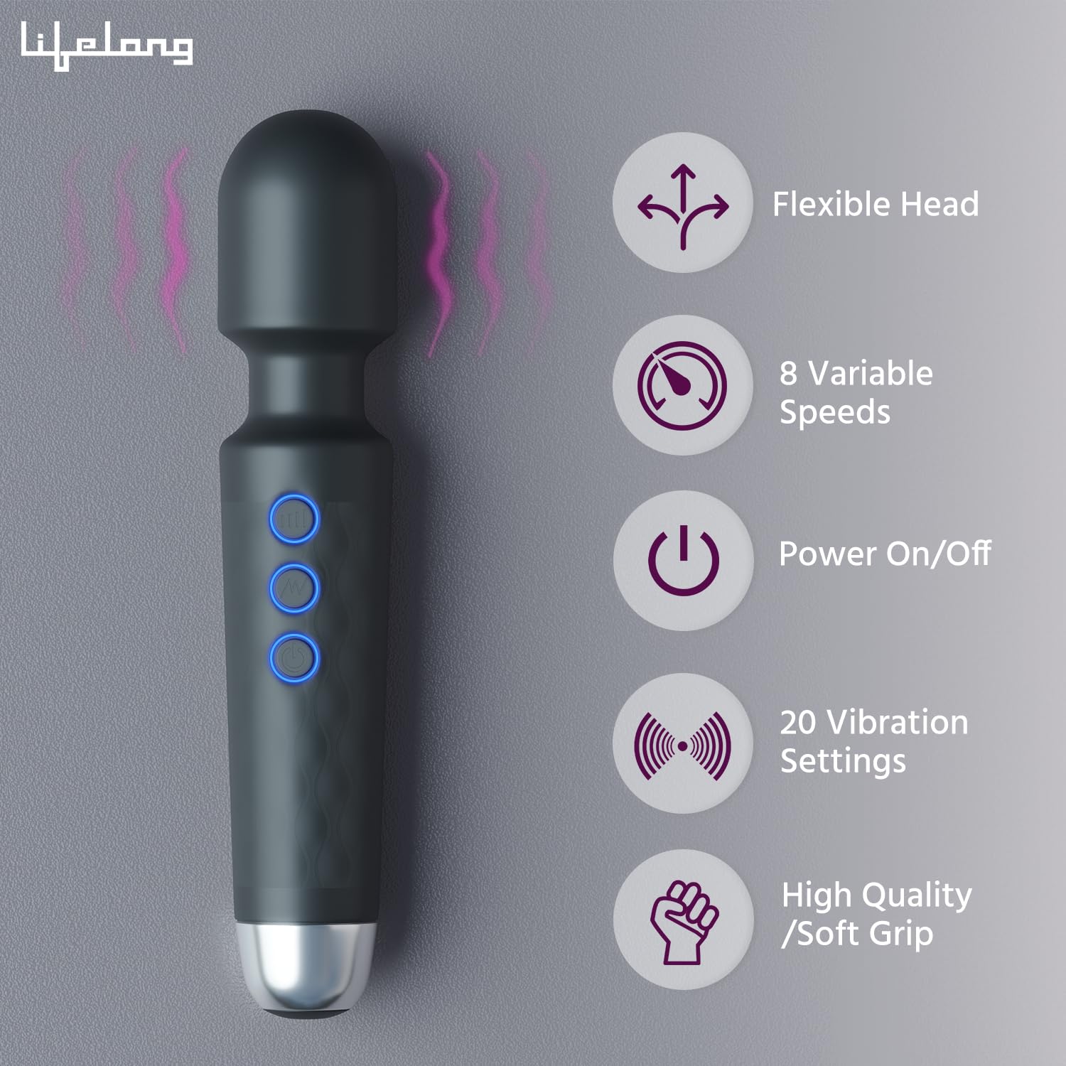 Lifelong Rechargeable Wireless Body Massager Machine with 20 Vibration Modes, 8 Speeds and Water Resistant – view 7