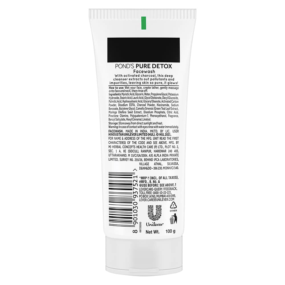 POND'S Pure Detox Face Wash 100 g, Daily Exfoliating & Brightening Cleanser, Deep Cleans Oily Skin - With Activated Charcoal for Fresh, Glowing Skin – view 2