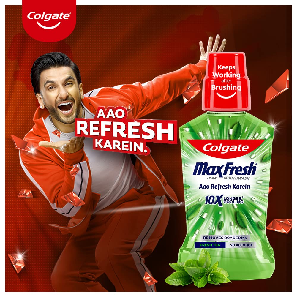 Colgate Maxfresh Plax Antibacterial Mouthwash, 24/7 Fresh Breath - Fresh Tea, 750ml (250ml x 3) (Pack of 3) – view 2