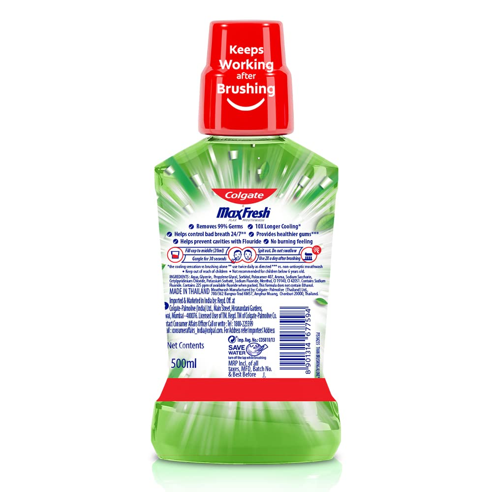 Colgate Maxfresh Plax Antibacterial Mouthwash, 24/7 Fresh Breath - Fresh Tea, 750ml (250ml x 3) (Pack of 3) – view 5