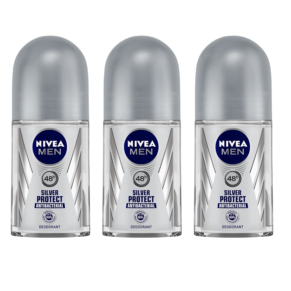 Three Nivea Silver Protect roll-on deodorants for men