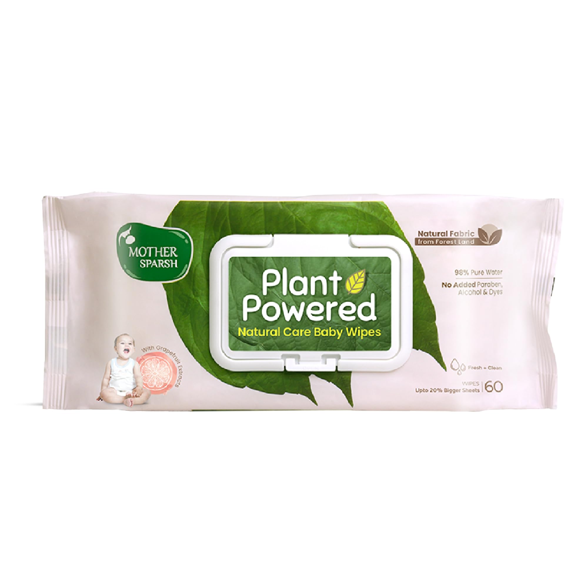 Mother Sparsh baby wipes grapefruit pouch, cotton cloth-like 60 sheets