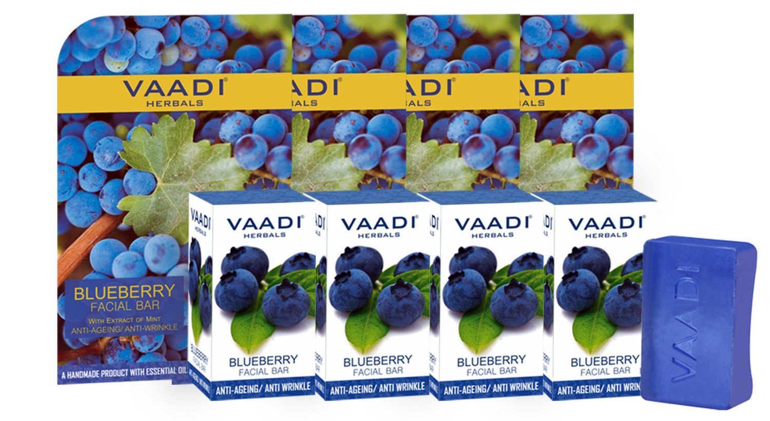 Vaadi Herbals mint-scented blueberry facial bars box pack