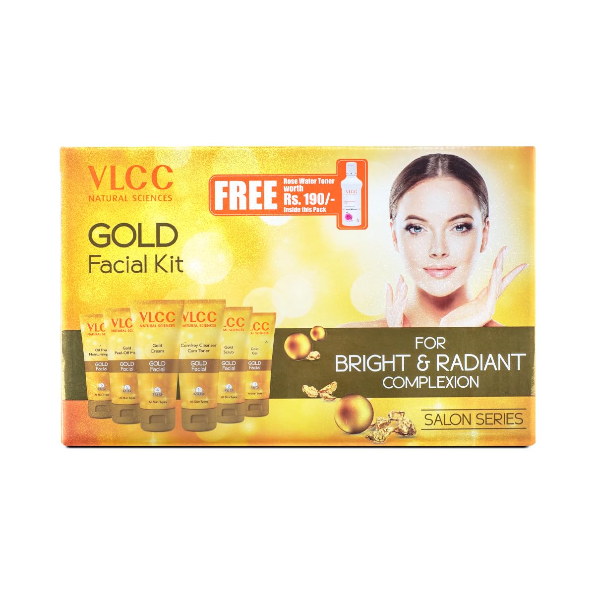 VLCC facial kit pack with rose water toner and gold tubes