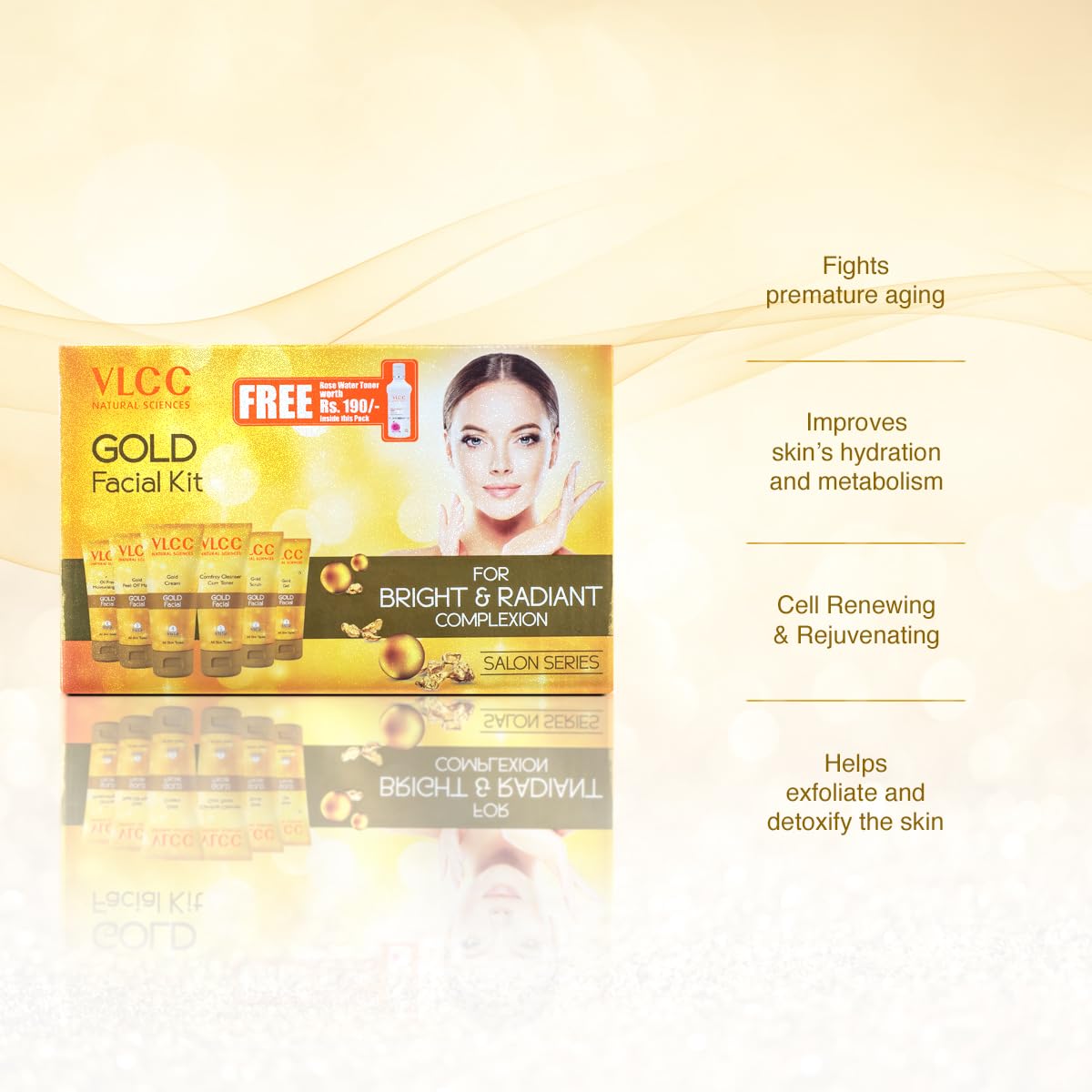 VLCC Gold Facial Kit with FREE Rose Water Toner - 300g + 100ml – view 4
