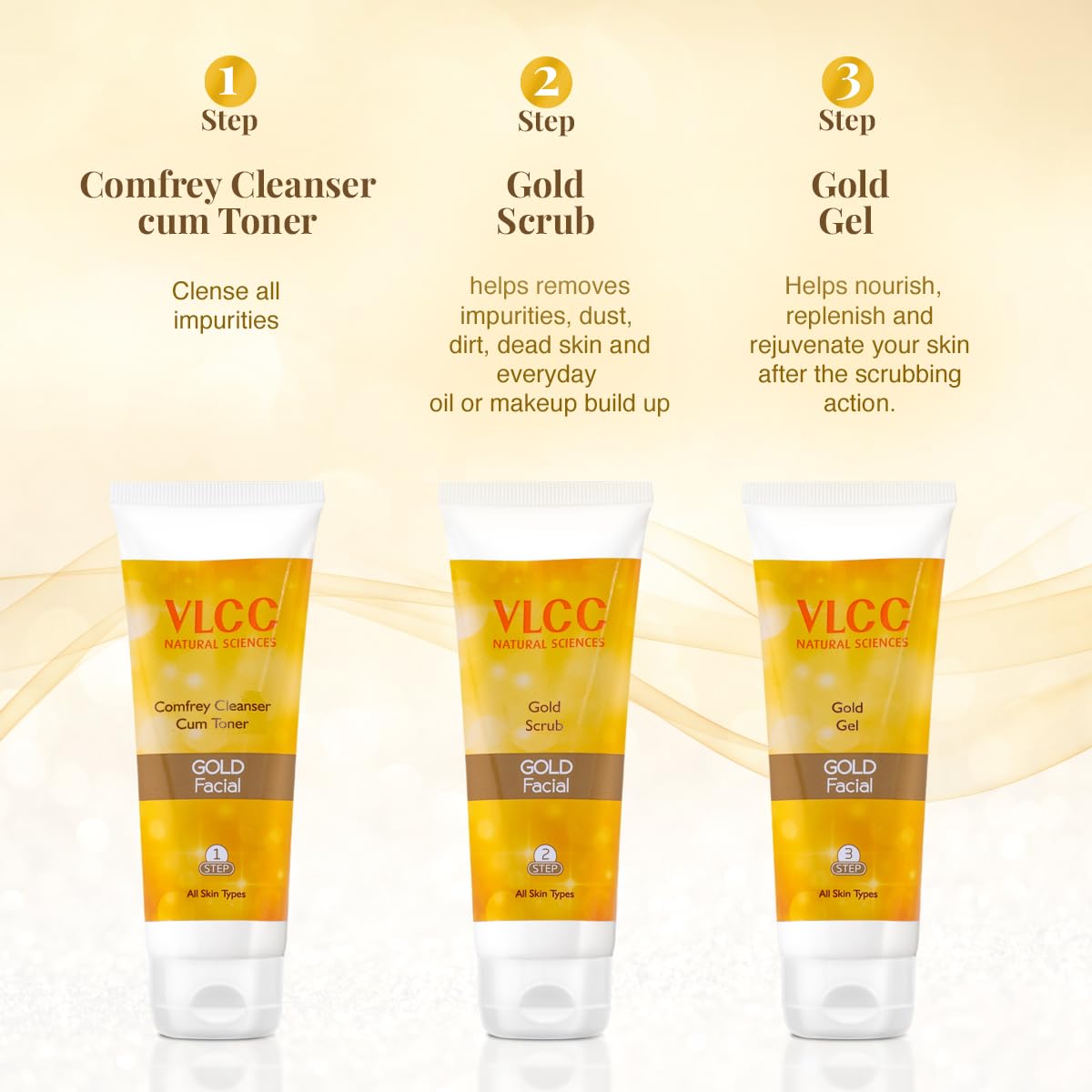VLCC Gold Facial Kit with FREE Rose Water Toner - 300g + 100ml – view 5