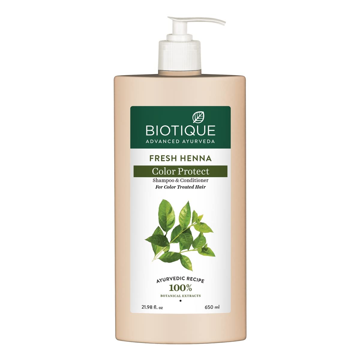 Front view of Biotique henna shampoo and conditioner 650ml bottle
