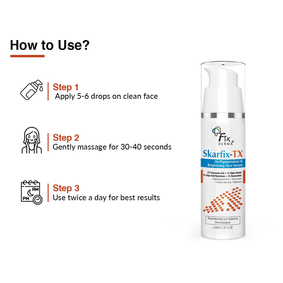 Fixderma Skarfix-TX Face Serum with 4% Kojic Acid, 4% Niacinamide Serum, 3% Tranexamic Acid & 2% Alpha Arbutin – view 7