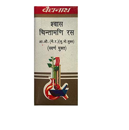 Front pack of Baidyanath Swas Chintamani Ras 25 tablets bottle