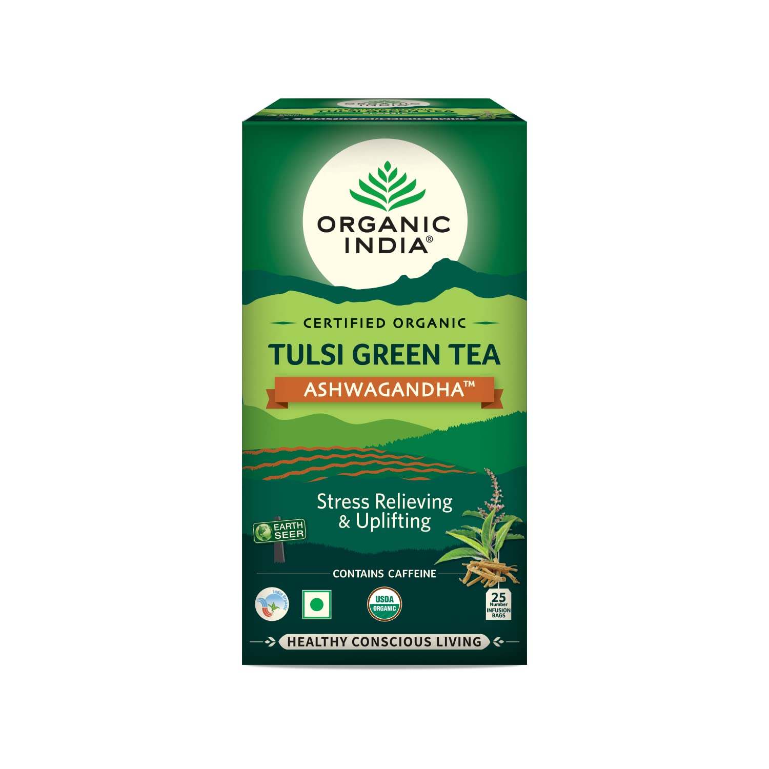 Pack of 2 Organic India Tulsi Green Tea Ashwagandha bags