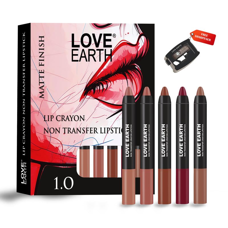 Multicolor Love Earth matte lip crayon set in five-piece combo