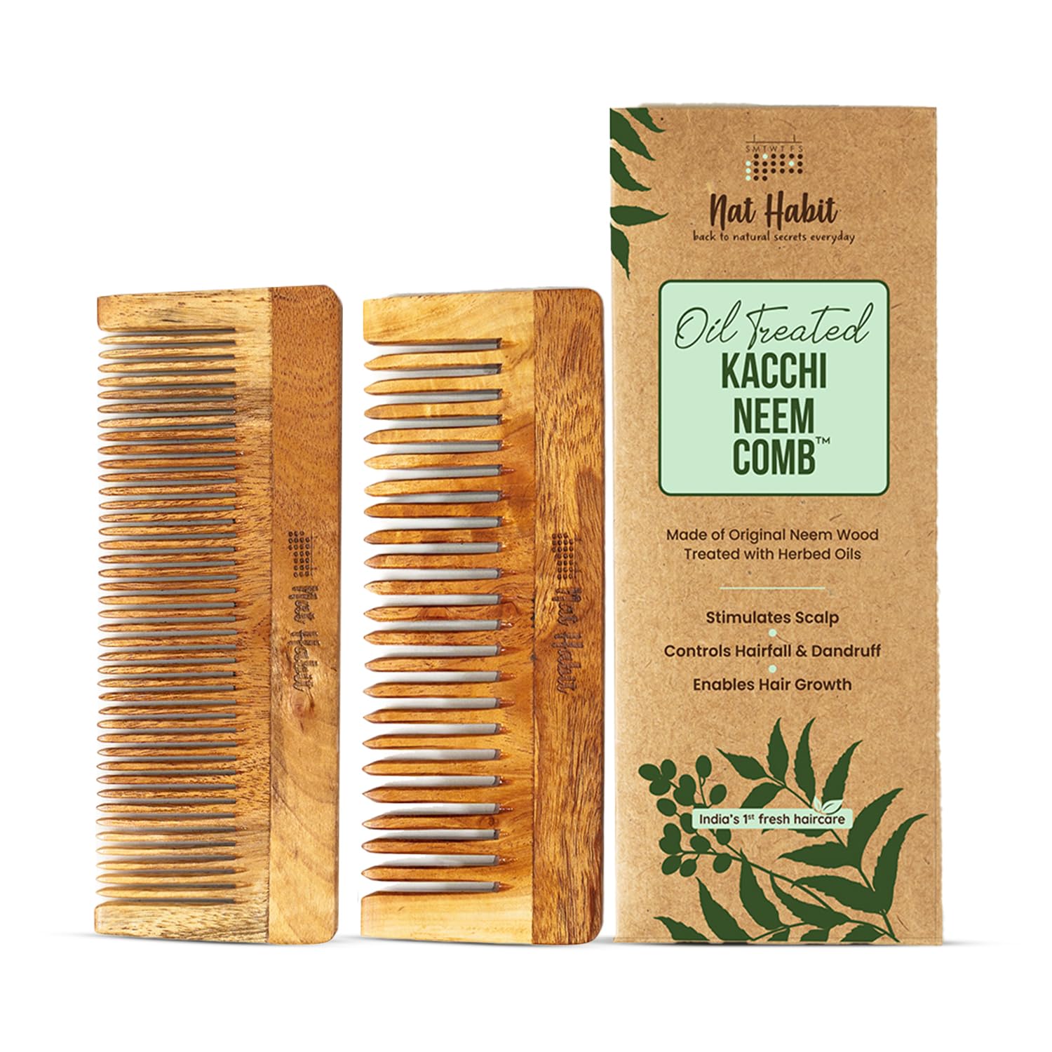 Nat Habit neem wood comb combo with two large combs