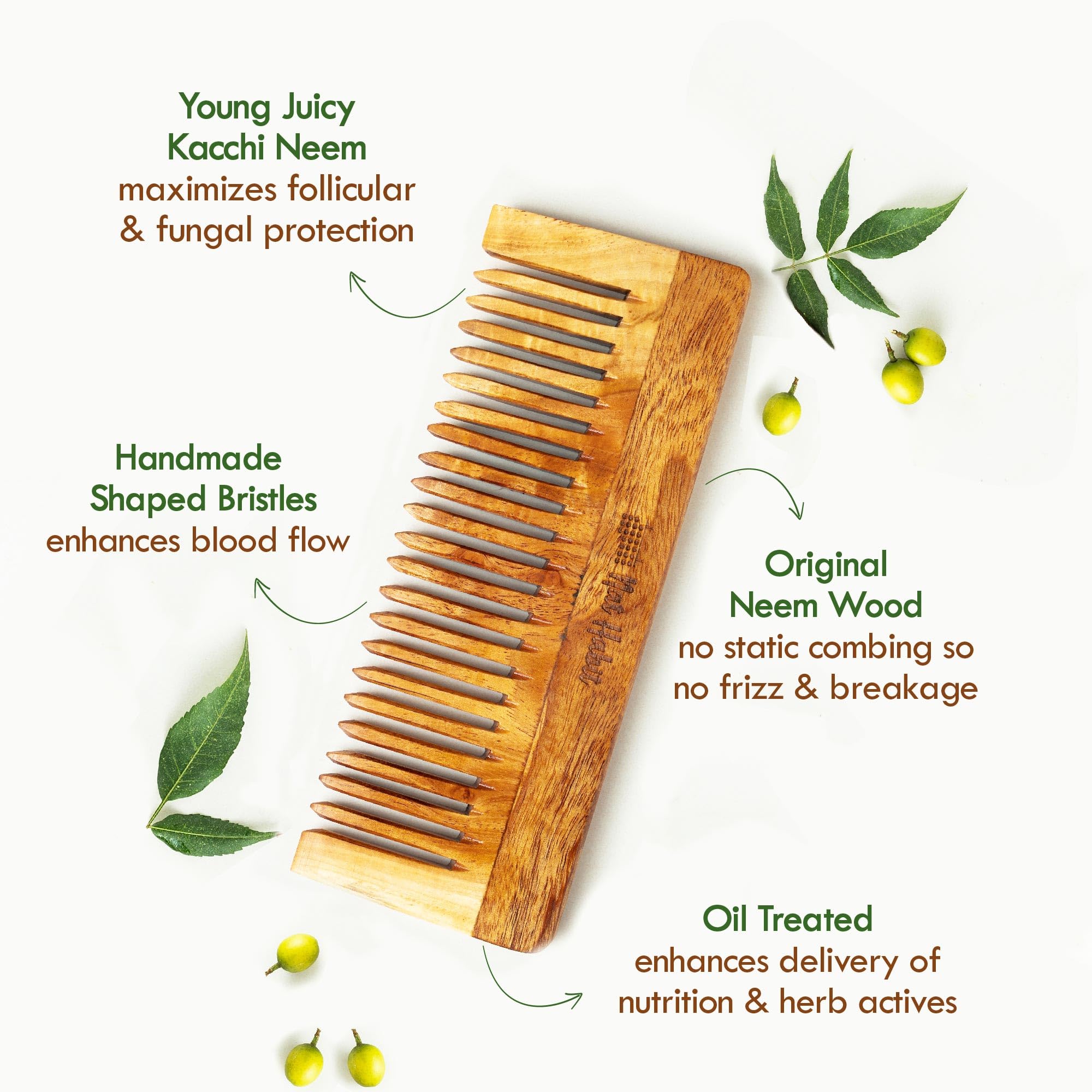 Nat Habit Kacchi Neem Comb Fine Tooth Styling & Wide Tooth Shampoo Combo (Pack of 2), Soaked In 17 Herbs, Neem & Sesame Oil, For Post Shampoo Detangling & Daily Styling, Suited For Short & Long Hair (Large Size) – view 7