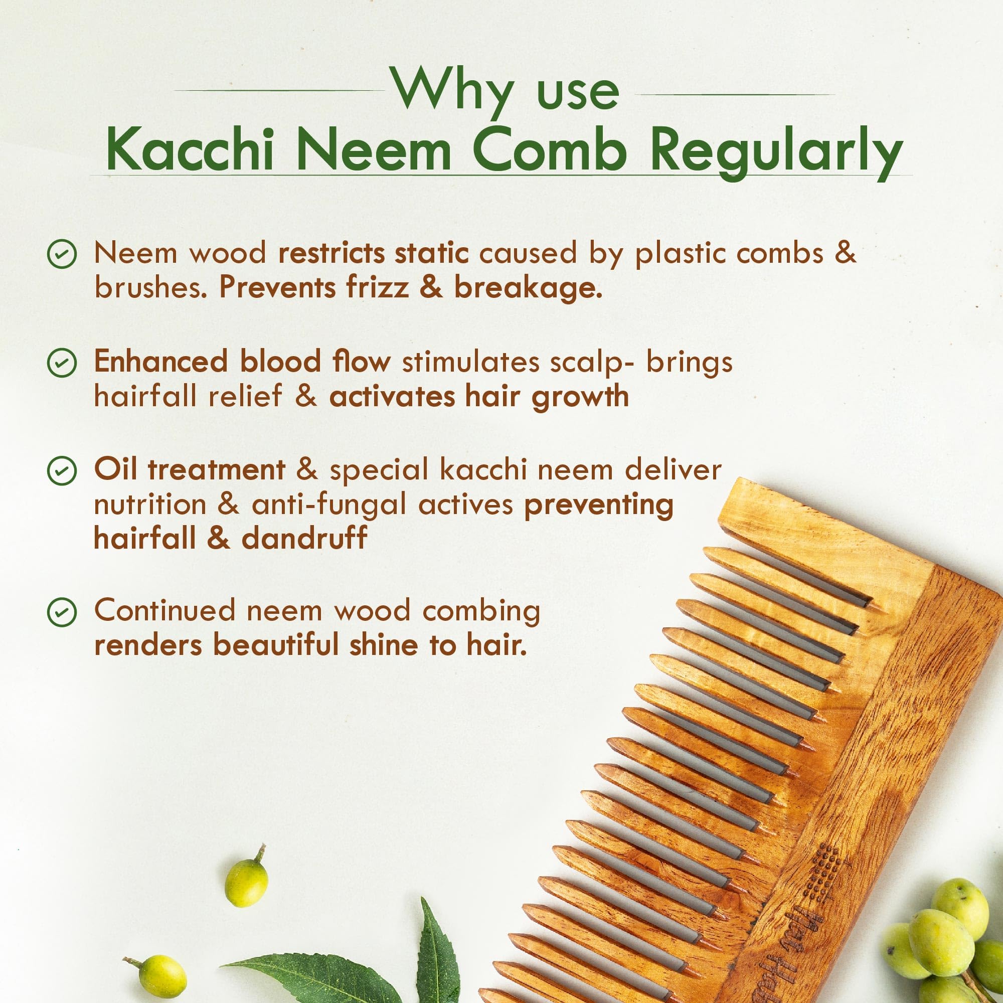 Nat Habit Kacchi Neem Comb Fine Tooth Styling & Wide Tooth Shampoo Combo (Pack of 2), Soaked In 17 Herbs, Neem & Sesame Oil, For Post Shampoo Detangling & Daily Styling, Suited For Short & Long Hair (Large Size) – view 8