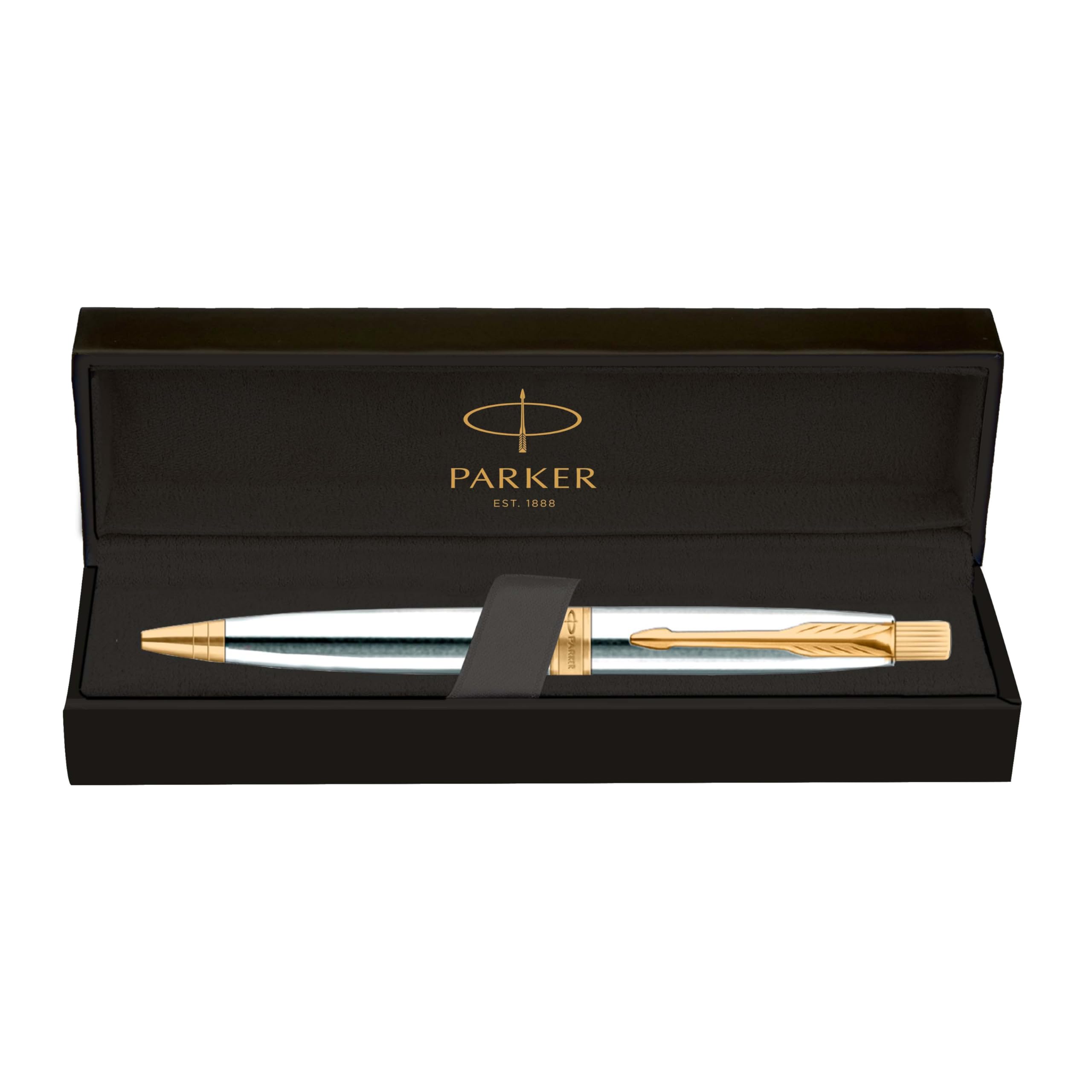 Shiny silver Parker Aster ballpoint pen shown with chrome finish