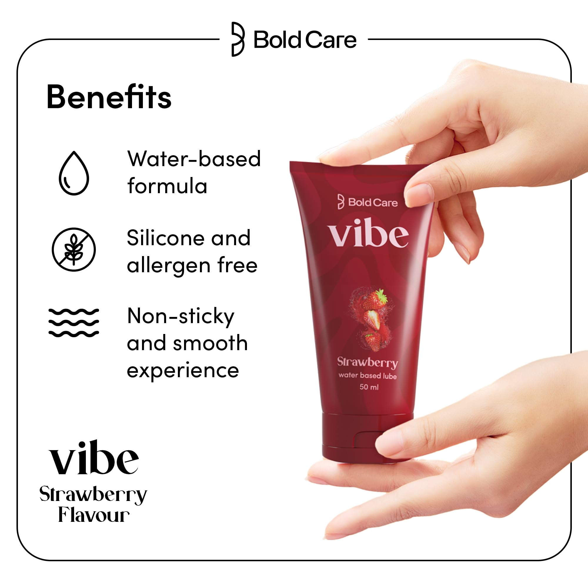 Bold Care Vibe Strawberry - Personal Lubricant for Men and Women - Premium Strawberry Flavour - Water Based Lube - Skin Friendly, Silicone and Paraben Free - No Side Effects - 50 ml – view 4