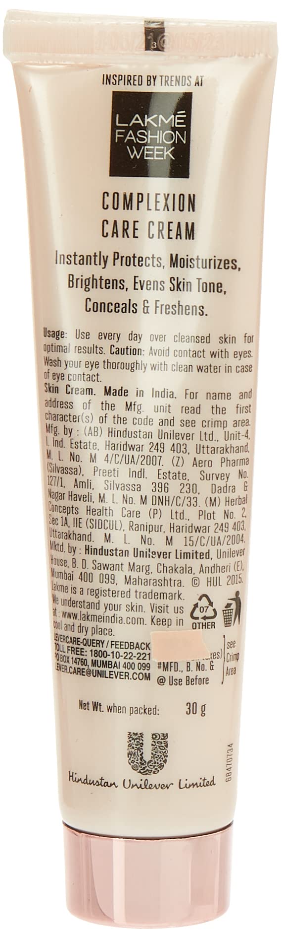 Lakmé 9 to 5 CC Complexion Care Cream - Honey, 30g Carton – view 2