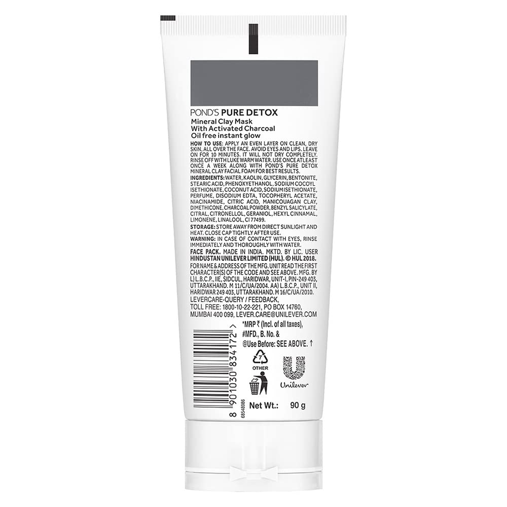 POND'S Pure Detox Mineral Clay Activated Charcoal, 4X Oil Absorbing, Detoxifying, Clay Mask For Oil Free Instant Glow, Face Mask 90 g – view 2