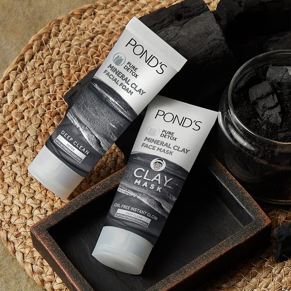 POND'S Pure Detox Mineral Clay Activated Charcoal, 4X Oil Absorbing, Detoxifying, Clay Mask For Oil Free Instant Glow, Face Mask 90 g – view 3