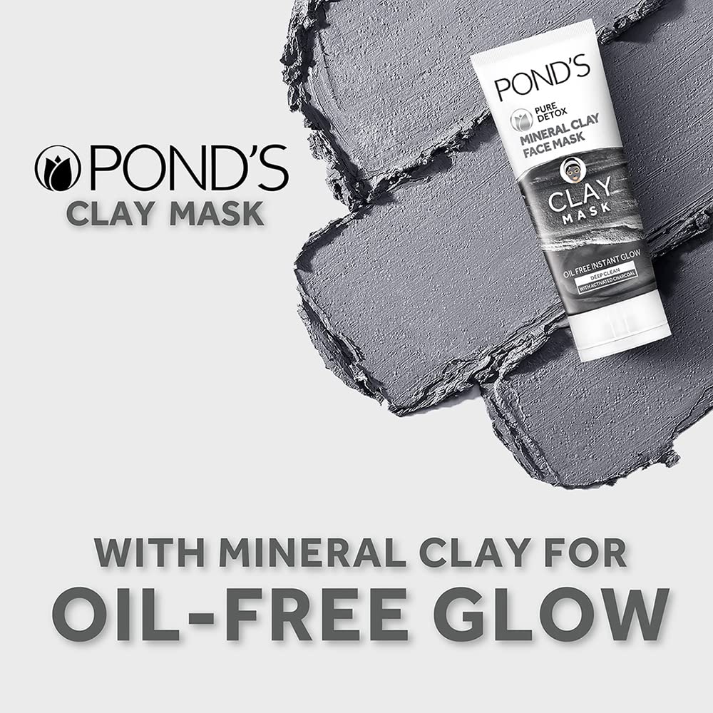 POND'S Pure Detox Mineral Clay Activated Charcoal, 4X Oil Absorbing, Detoxifying, Clay Mask For Oil Free Instant Glow, Face Mask 90 g – view 4