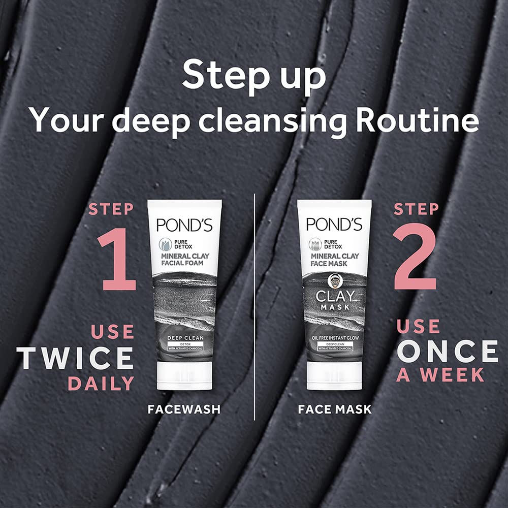POND'S Pure Detox Mineral Clay Activated Charcoal, 4X Oil Absorbing, Detoxifying, Clay Mask For Oil Free Instant Glow, Face Mask 90 g – view 6
