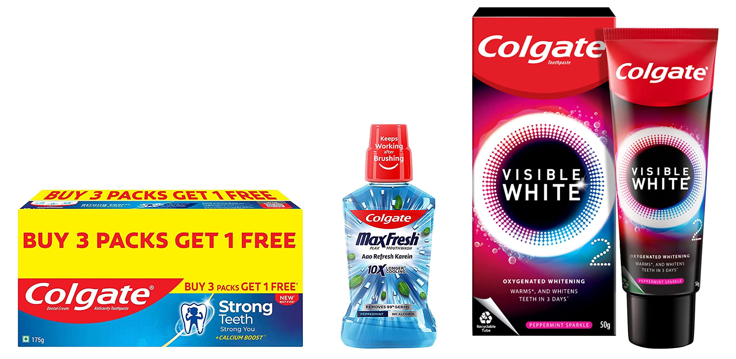 Colgate oral care set with mouthwash and two toothpastes
