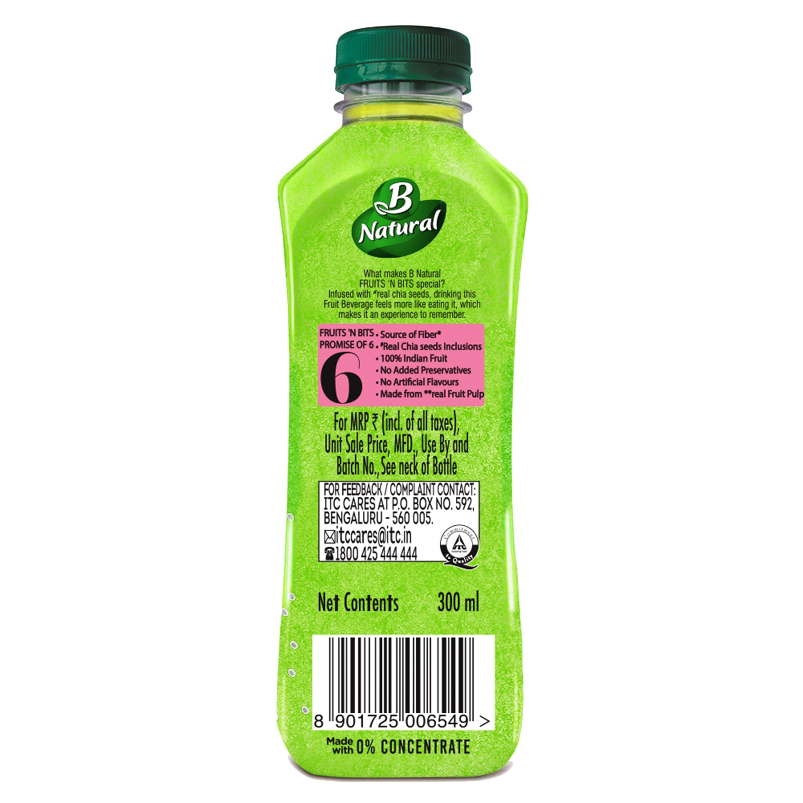 B Natural Fruits N Bits Guava, Infused with Real Chia Seeds, 300ml, 100% Indian Fruit, 0% Concentrate, Goodness of Fiber, No Added Preservatives – view 2