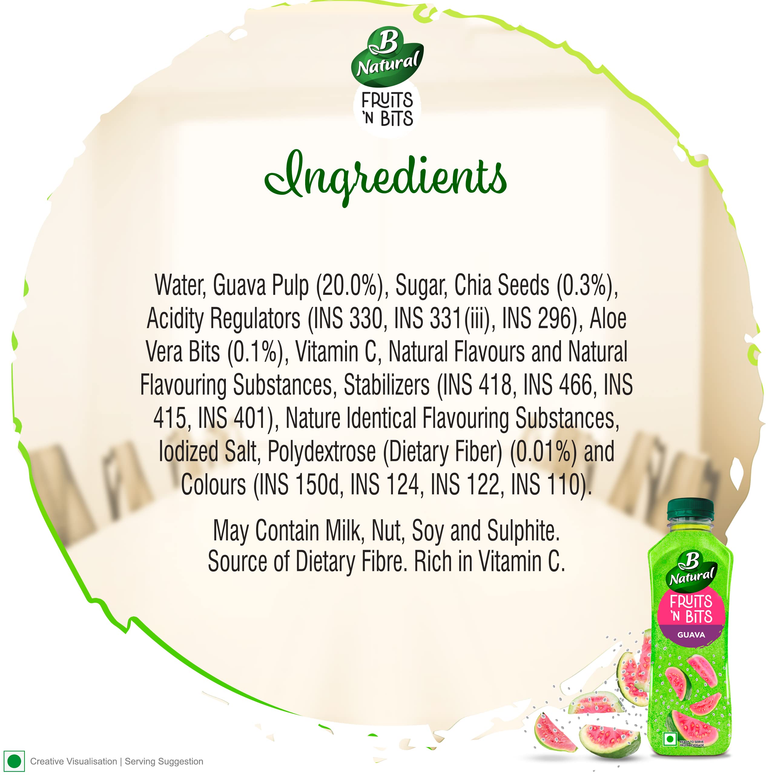 B Natural Fruits N Bits Guava, Infused with Real Chia Seeds, 300ml, 100% Indian Fruit, 0% Concentrate, Goodness of Fiber, No Added Preservatives – view 8